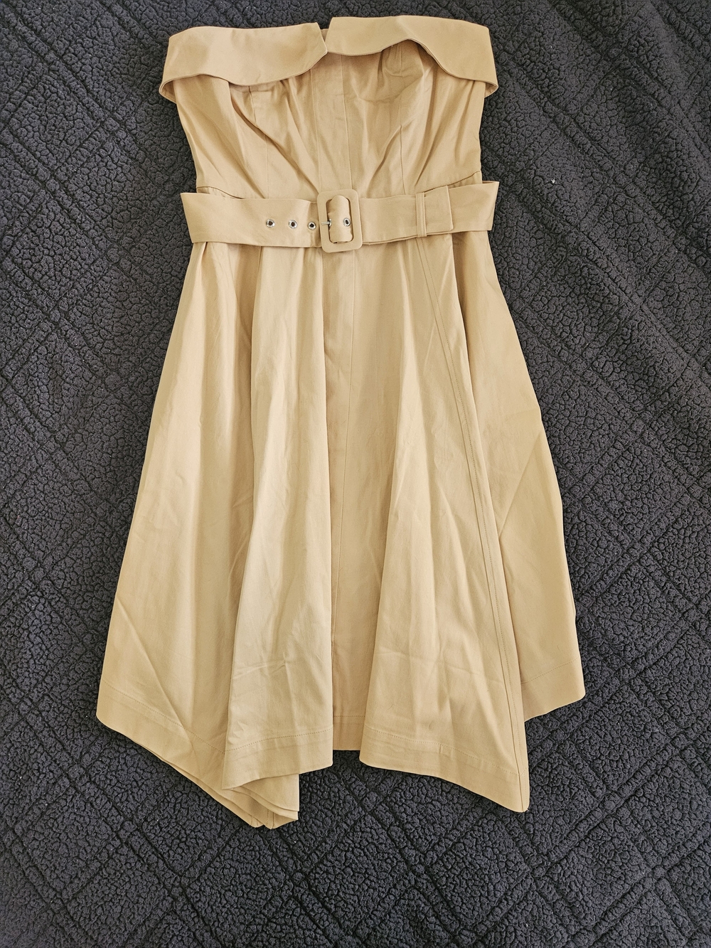New York & Company Strapless Belted A-Line Dress in Tan